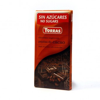 Chocolate negro sin azúcar con pepitas de cacao Torras
